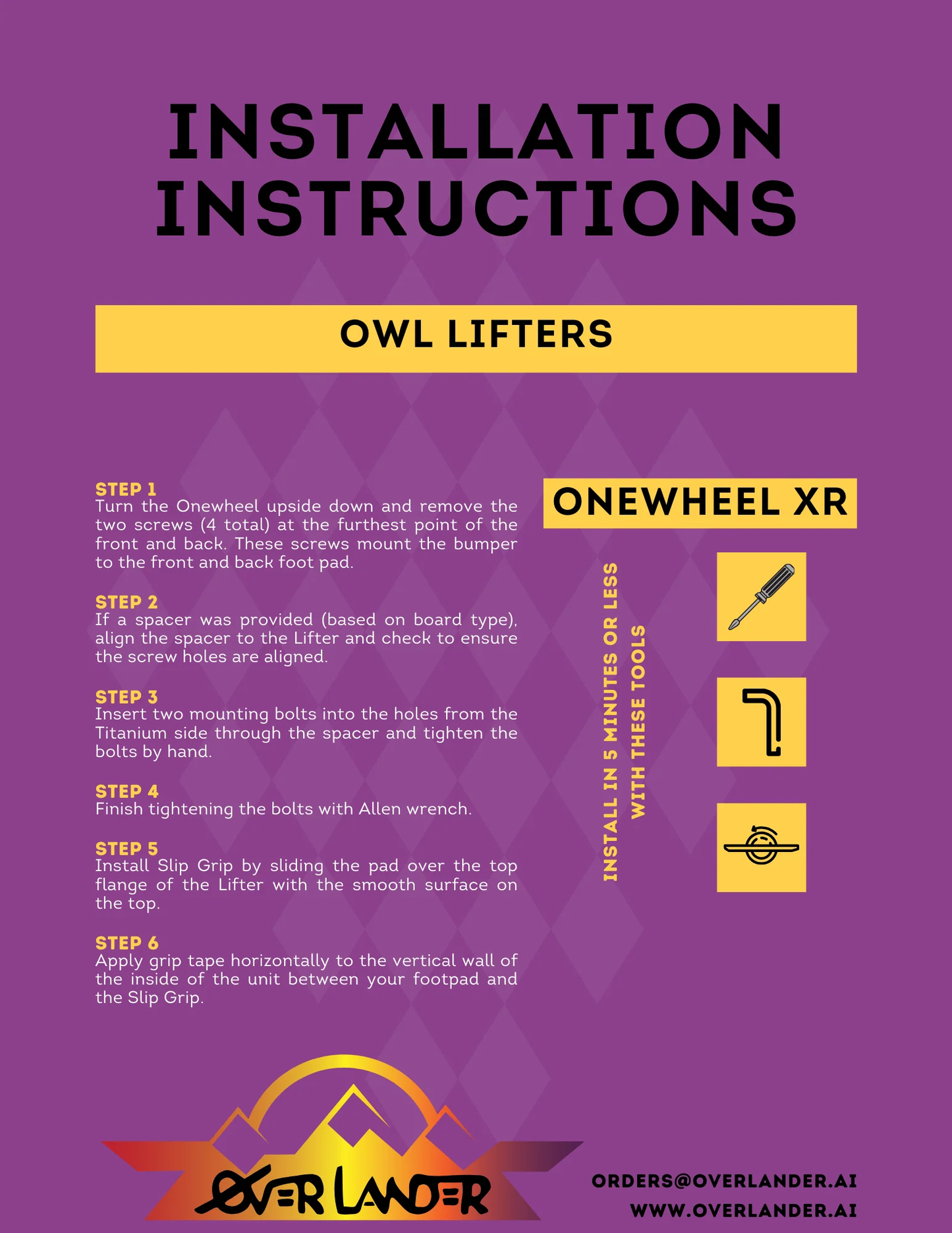 OWL Lifters for Onewheel (STEALTH MODEL)
