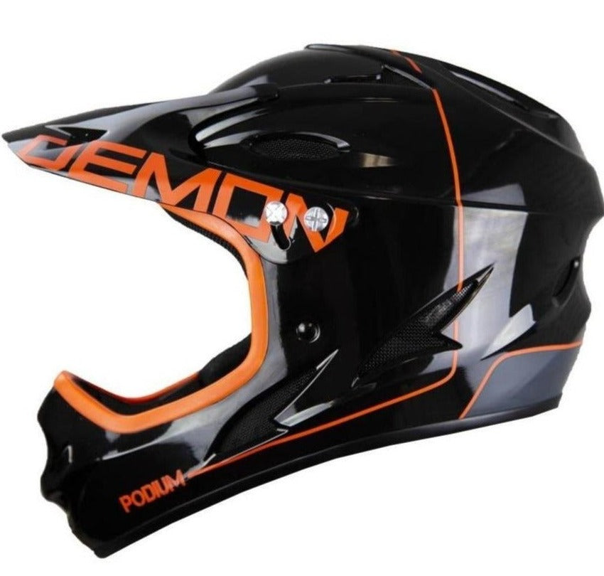Demon Podium Full Face Bicycle Helmet- Gloss Black/Orange
