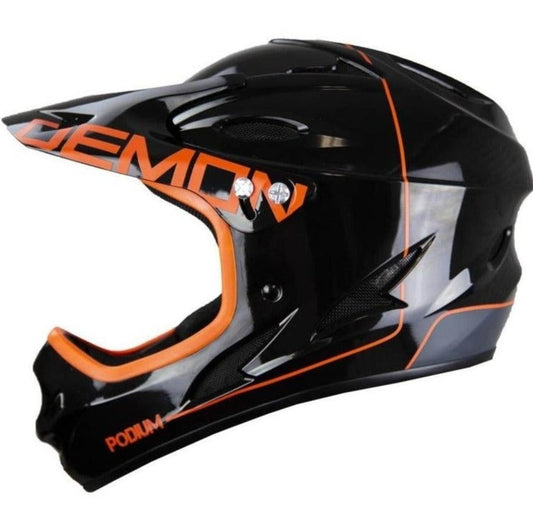 Demon Podium Full Face Bicycle Helmet- Gloss Black/Orange